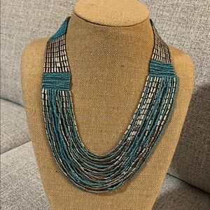 Multi Strand Faux Turquoise and Silver Tone Beaded‎ Necklace